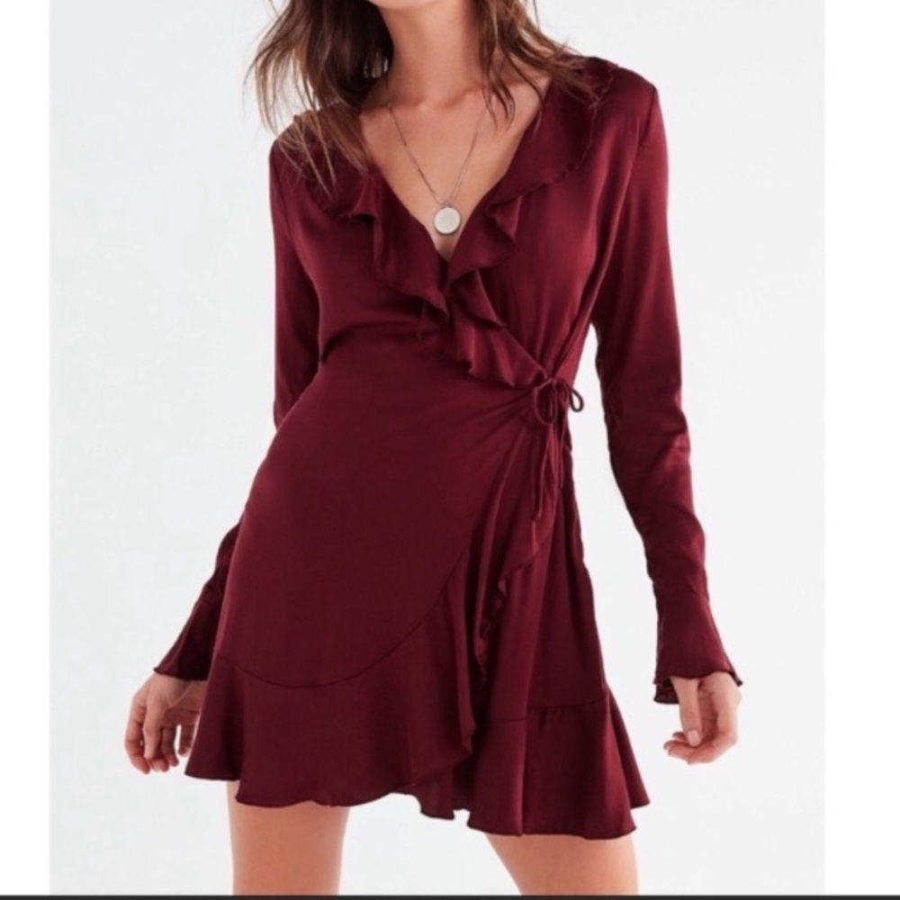 Urban Outfitters Maroon Wrap Ruffle Dress